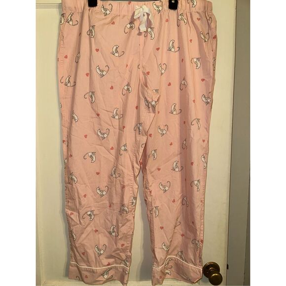J. Crew Pajama Pants Sleepwear Lounge XXL Pink cat pink White - Picture 3 of 5